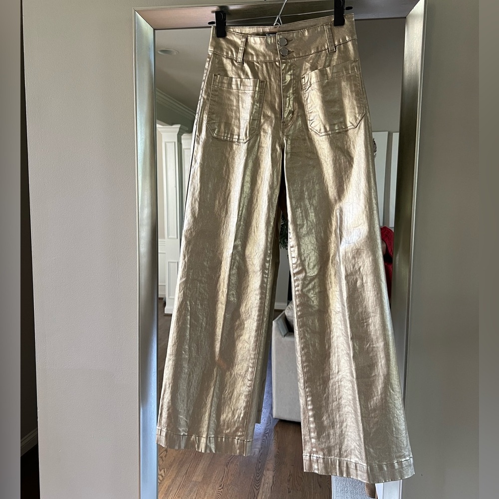 Gibson Latimer Shimmering Gold metallic wide leg jeans